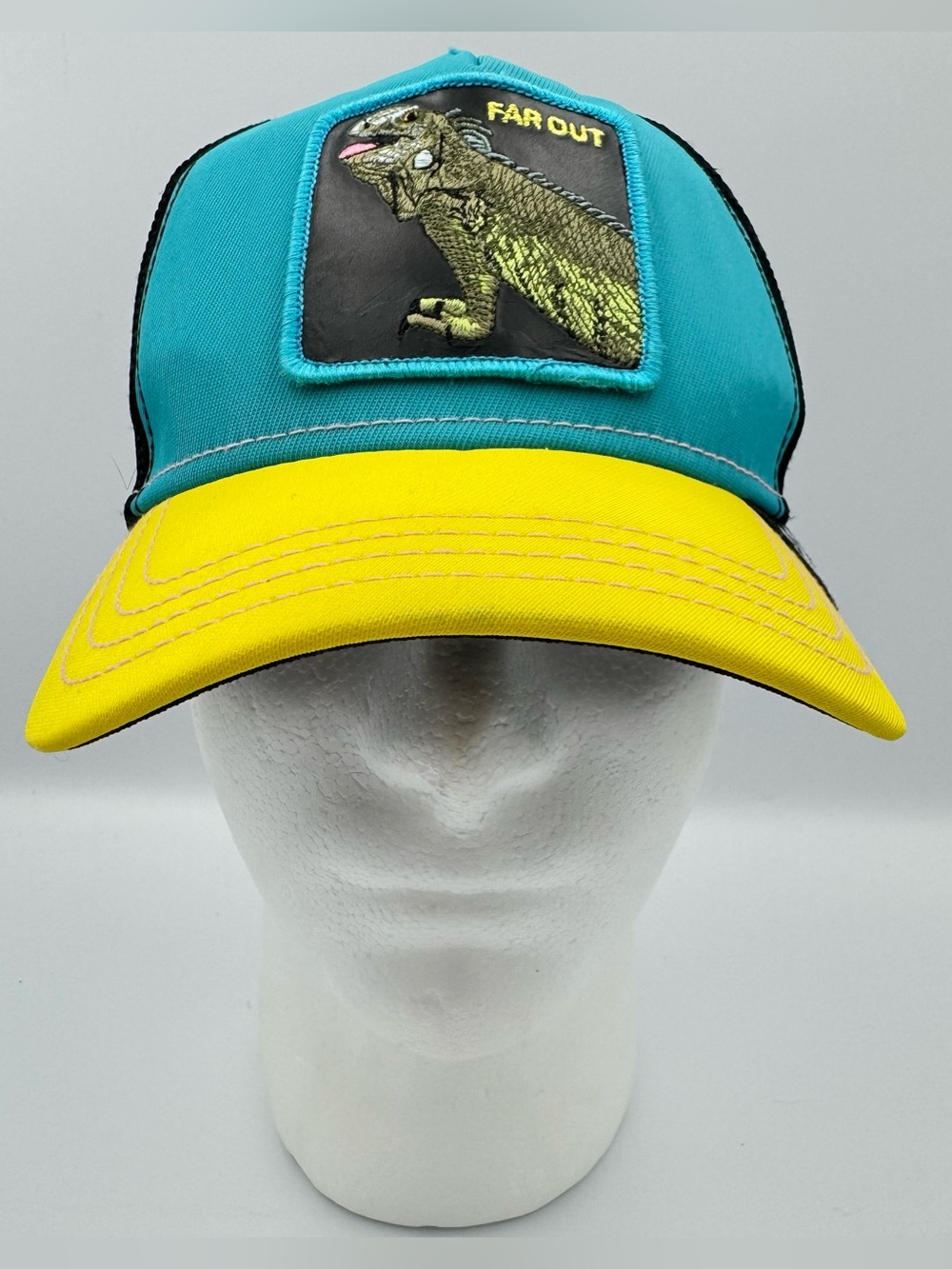 Goorin Bros Far Out Lizard Blue Yellow Trucker Hat Men Adjustable Mesh